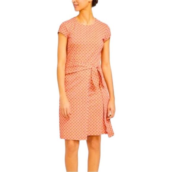 J. McLaughlin Dress Short Sleeve Tie Front Abstract Geometric Print Orange SMALL